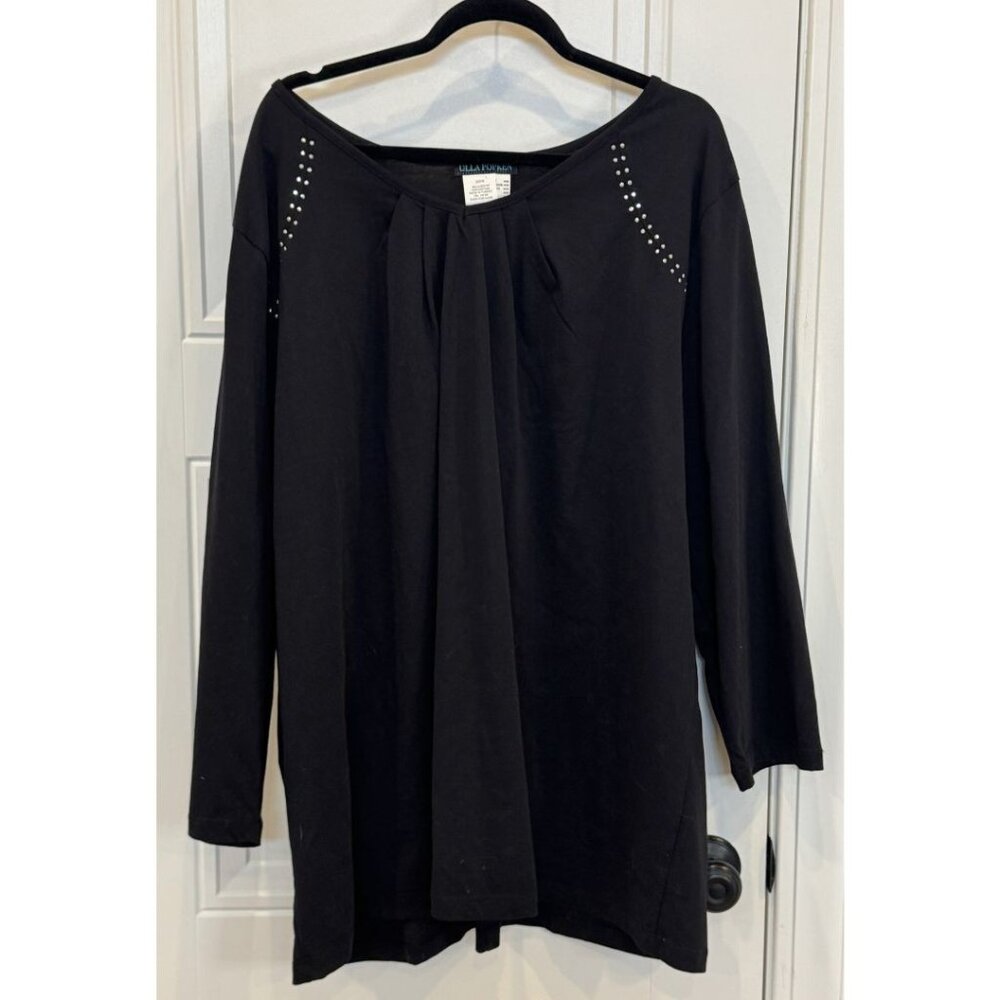 NWOT Ulla Popken Black Relaxed Fit Tunic Top 24/26 100% Cotton Long-Sleeves